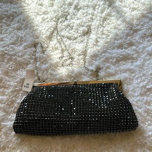 Black crystal evening clutch with chain